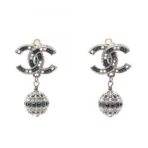CHANEL Coco Mark Earrings, Stainless Steel with Rhinestones, Women's, Silver,...